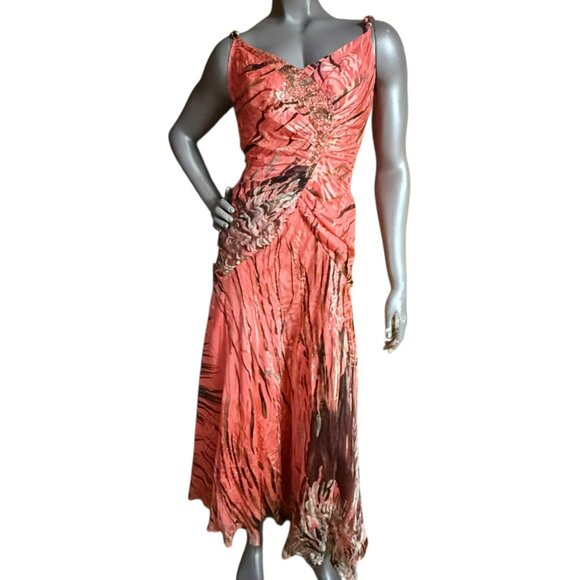 Noreen‎ Phillips Silk Orange Sequin Maxi Formal Prom Dress Retro 90s Size Large - Picture 1 of 10